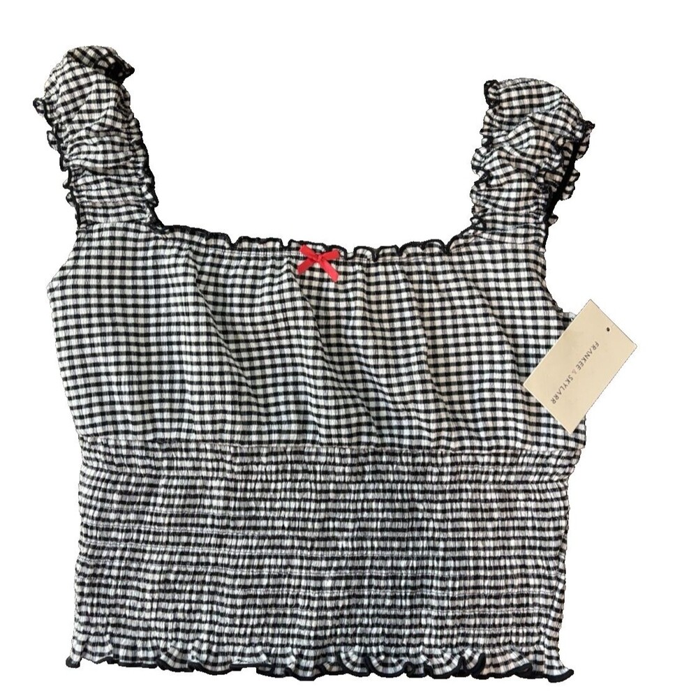 Woman’s XL Smocked Black/White Check Milkmaid Crop Frankee & Skylarr NWT Y2K